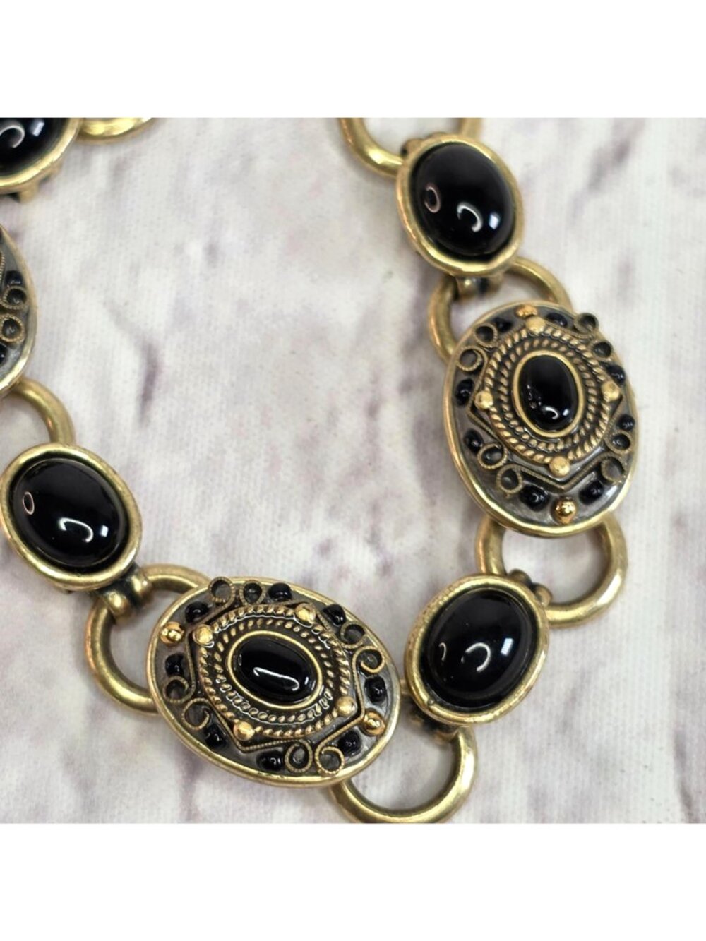 Vintage Michal Golan New York Designer Handmade Bracelet Black Onyx 7.5" Gold To - Picture 2 of 7